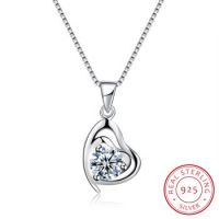 link chain S925 sterling silver zircon stone heart pendant women's jewellery charm necklace