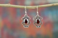 Wholesale 925 Sterling Silver Faceted Garnet Gemstone Earring