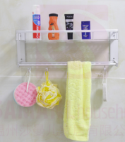 Hot Sale Wall Mounted Bathroom Towel Shelf Rack With Hooks Bathroom SHampoo Shelf