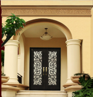 China Arch Top Wrought Iron Double Entry Door for House