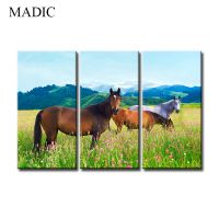 modern wall art home decoration 3 panel horse oil painting on canvas for living room decoration