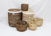 Handmade Water Hyacinth Laundry Basket with Lid  Natural Woven Clothes Hamper-SD20401B-6MC