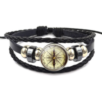 Hand Woven Pu Leather Bangle Gemstone Compass Retro Bracelet