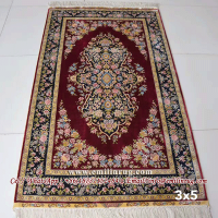 3x5 Red Handmade Kashmir Silk Rugs Carpets