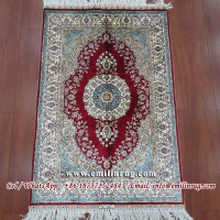 Red Handmade Hand Knotted Oriental Persian Design Pure Silk Carpets Rugs