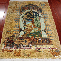 4x6 Handmade Hand Knotted Persian Pure Silk Religion Art Wall Hanging Tapestry