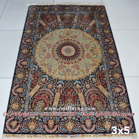 3x5 Bedroom Hand Knotted Iranian Silk Carpet Iran Rug Traditional Persian Qum Qom Design