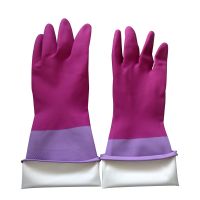 14" 90g Rose pink-Light Purple Bicolor Flocklined  Household Anti-microbial glove