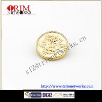 Alloy shank metal fashion button maker 20 MM HVS gold embossed face with double horse pattern garment button