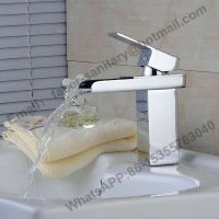 china wholesla brass basin waterfall faucet for bathroom, brass square waterfall wash basin faucet, bathroom square faucet