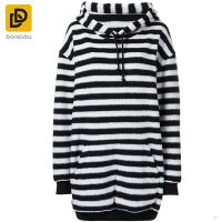Custom Made lady Hoodie Sweater, Newest Design Plain Hoodies With Pocket Black and White Stripe Hoody Wool Women Oversized Hoodi From China