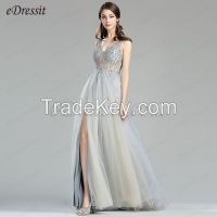 Sparkly V Cut Beaded Evening Dresses for Women