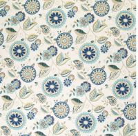 Polar Blue Blue Teal Floral Print Cotton Upholstery Fabric, Continous Yard