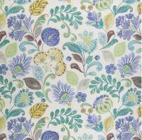 Island Blue Purple Teal Floral Cotton Upholstery Fabric, 1 Yard