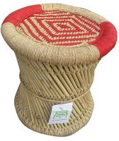 Ecowoodies Lace Eco Friendly Handicraft Cane / Wooden Breakfast Kitchen Pub High Chair Garage Game Living Room Counter Indoor/Outdoor (Red &amp;amp;amp; Beige)