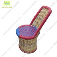 Ecowoodies Hyssop Handicraft Cane Wooden Sitting Stool  - Cane Furniture Set (Light Green)