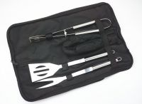 3 piece BBQ in bbq tool set with apron bag and glove in black color From China