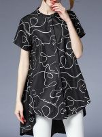 moozoi plus size printed short sleeve blouse