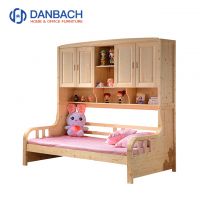 OEM Space Saving Wardrobe Bed Pine Wood Natural Color Cot