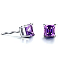 White Gold Princess Amethyst Stud Earrings Women Fine Jewelry (KE003PURPLE)