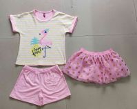 viscose spandex and meshed girls fantacy dress 3-pcs set flamingo design shortdolls