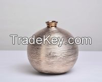 VASE CERAMIC SPUN METALLIC GOLD ROUND 6.7IN