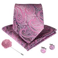 DiBanGu Wedding Classic Fashion Pocket Square Ties Woven Men Tie Purple Paisley Necktie Handkerchief Cufflinks Set With Gift Box