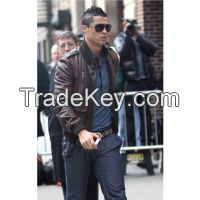 CRISTIANO RONALDO BROWN BOMBER LEATHER JACKET