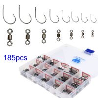 105pcs Rolling Ball Barrel Fishing Swivel &amp; 80pcs Fishing Circle Hooks, Eagle Bait Holder Barbs - Stainless Steel High Strength Black Nickel for Saltwater Freshwater Fishing  FF134