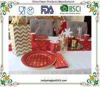 Dazzling Christmas Red and Gold Foil Trees Paper tablewares Gold Dot Party Supplies Elegant Metallic Foil Tablewares