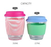 2018 Hot Selling 350ml Borosilicate Glass Water Cup With Silicone Cover And Lid