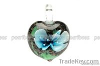 30*40mm, blue flower with brown glitter lampwork glass pendants, sold