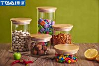 Tqvai Kitchen Airtight Glass Candy Jar Bottle Storage Jar with Airtight Lid Oaken Wood Lid