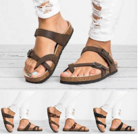 Women Summer Casual Gladiator Leather Flat With Buckle Flip Flops Sandals Beach Slippers