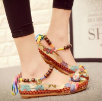 Women Cotton Lace Up Beading Round