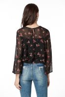 Chiffon Print Blouses , Ruffle Long Sleeve Tops For Women , Round Neck Pullover Fashional Sexy Crop Blouses Tops