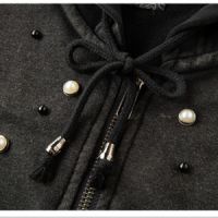  Hooded Sweatshirt Women,zip Up And Heavy Washed Functional Cotton Sweatshirts With Pearls On Front Shoulder 