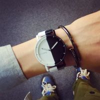 Korean version of simple black-and-white belt retro couple Watch