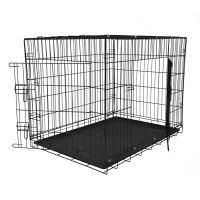 Durable folding two doors dog crate with plastic tray