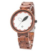 New Style flower dial with beautiful leaf wooden case and band Japan movement two side button wooden watch From China