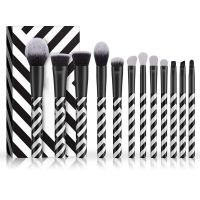 Exquisite Professional Customized 12pcs Portable High Quality Black and White Strip Zebra-strip Makeup Brush set with same Style Present Box From China