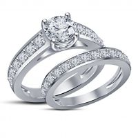 14k White Gold Finish White Round Cut Diamond Bridal Set Engagement Ring 925 Sterling Silver