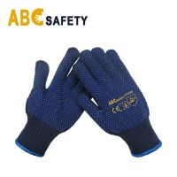 ABC SAFETY Blue Cotton/Polyester String Knit. Navy Blue PVC Dots Both Sides Protect Labor Gloves