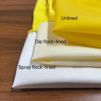 Economy Flock-Lined Yellow Latex Unsupported  liquid proof Glove with Diamond Fishscale Pattern Grip