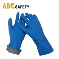 Blue Latex Household Gloves with Silver Straight Cuff Custom Logo Dish-Washing Cleaning