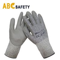 13G Hppe Spandex/Nylon Mixed. Grey PU Coated on Palm/Finger Cut Resistant Gloves