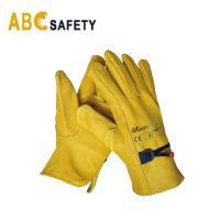 Light Yellow Cow Grain Leather Driver Gloves. Without Lining, Keystone Thumb