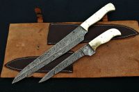 Damascus Knife Custom Handmade Kitchen Chef Knife set Camel Bone Handle From Pakistan