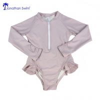 2020 long sleeves ruffle zipper custom kids swimwear UPF50+ child infa