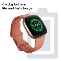 Fit B  Versa 3 Health And Fitness Smartwatch Wristband With Heart Rate, Gps, Voice Assistant Tracker, 6+ Days Battery Life, Water And Stain Resistant - Pink Clay/soft Gold Aluminum